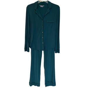 Victoria's Secret SoSoft Modal Long Pajama Set Dark Teal Black Trim Size XS